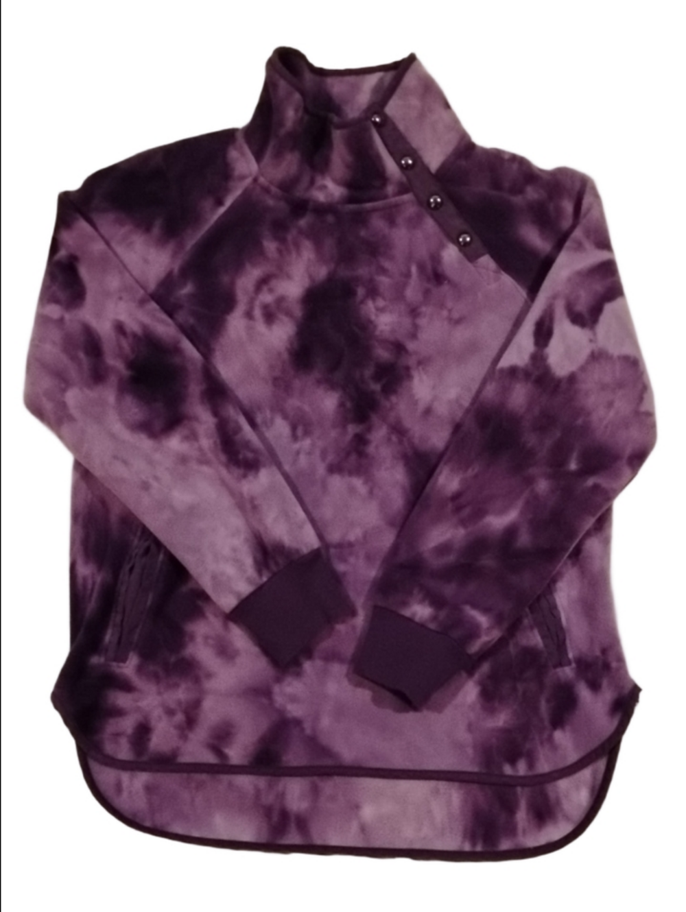 GreenTea Purple Tie-Dye Funnel Button Turtleneck Sweater